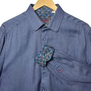 Robert Graham Mens Large Classic Fit Button Front Shirt Blue Geometric Paisley
